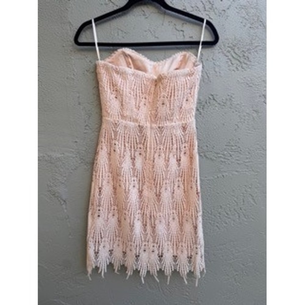 Aijek NEW Strapless Peach Crochet Lace Mini Dress Formal Wedding Coquette Party - Picture 7 of 11